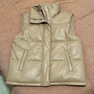Abercrombie Beige Vegan Leather Puffer Vest - Large